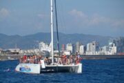 Group of people on board the Party Boat in Barcelona