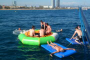 Playing on the water games on the Barcelona Sensation Catamaran