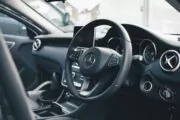 A steering wheel in a car