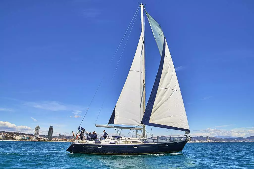 A sailing yacht on the coast of Barcelona